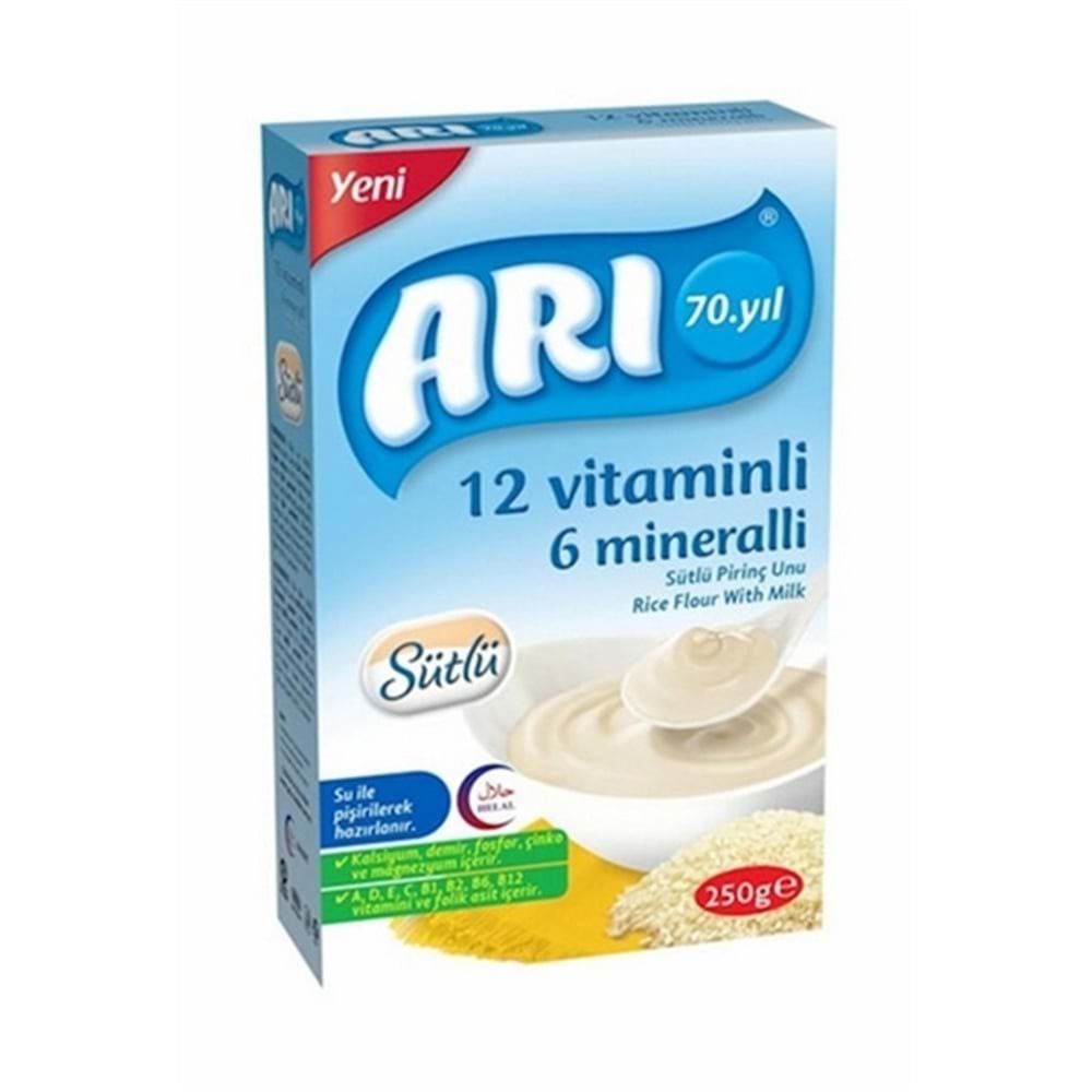 Arı 12 Vitaminli 6 Mineralli Sütlü Pirinçli Sade 250 Gr
