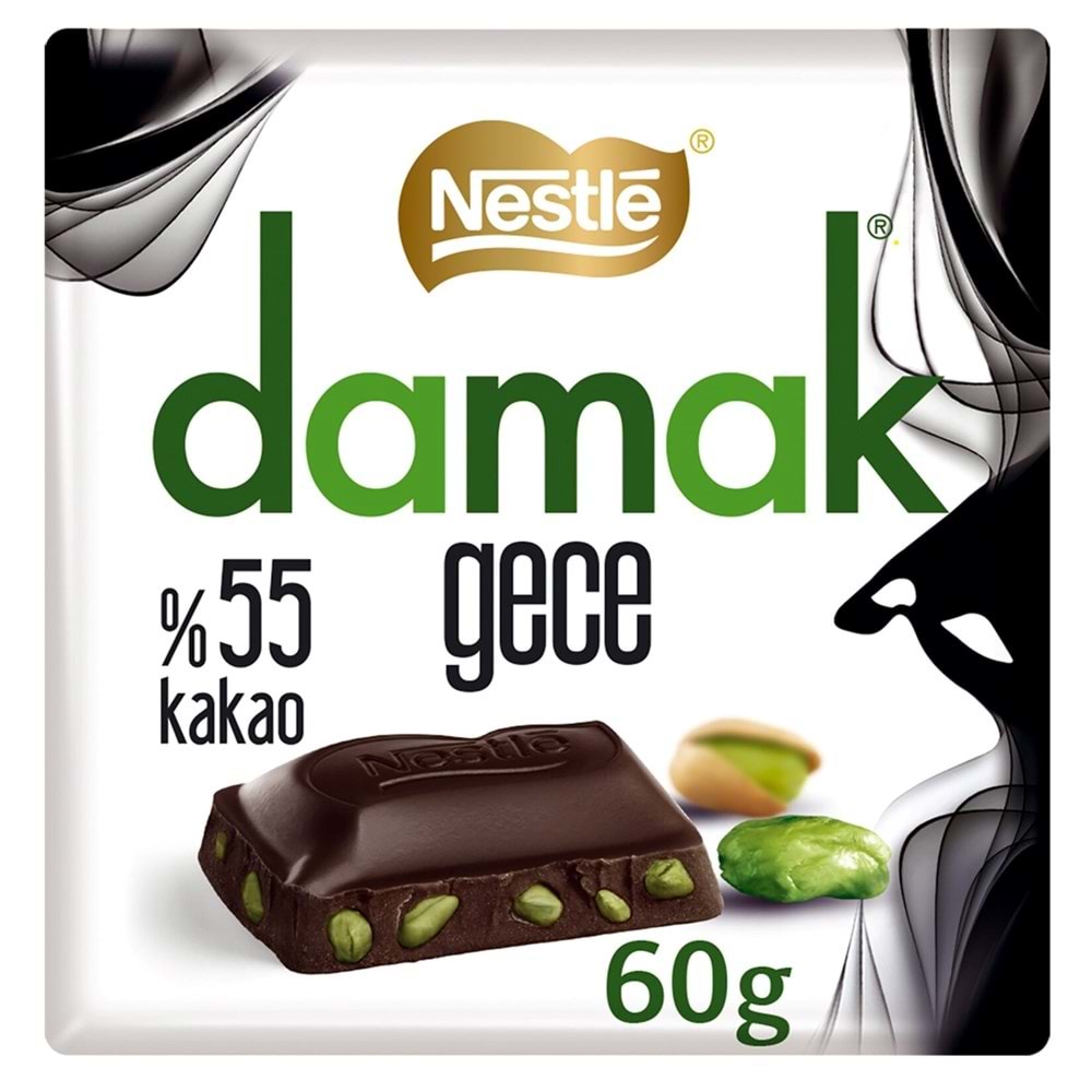 Nestle Damak Gece %55 Kakolu Antep Fıstıklı Bitter Kare Çikolata 60 Gr