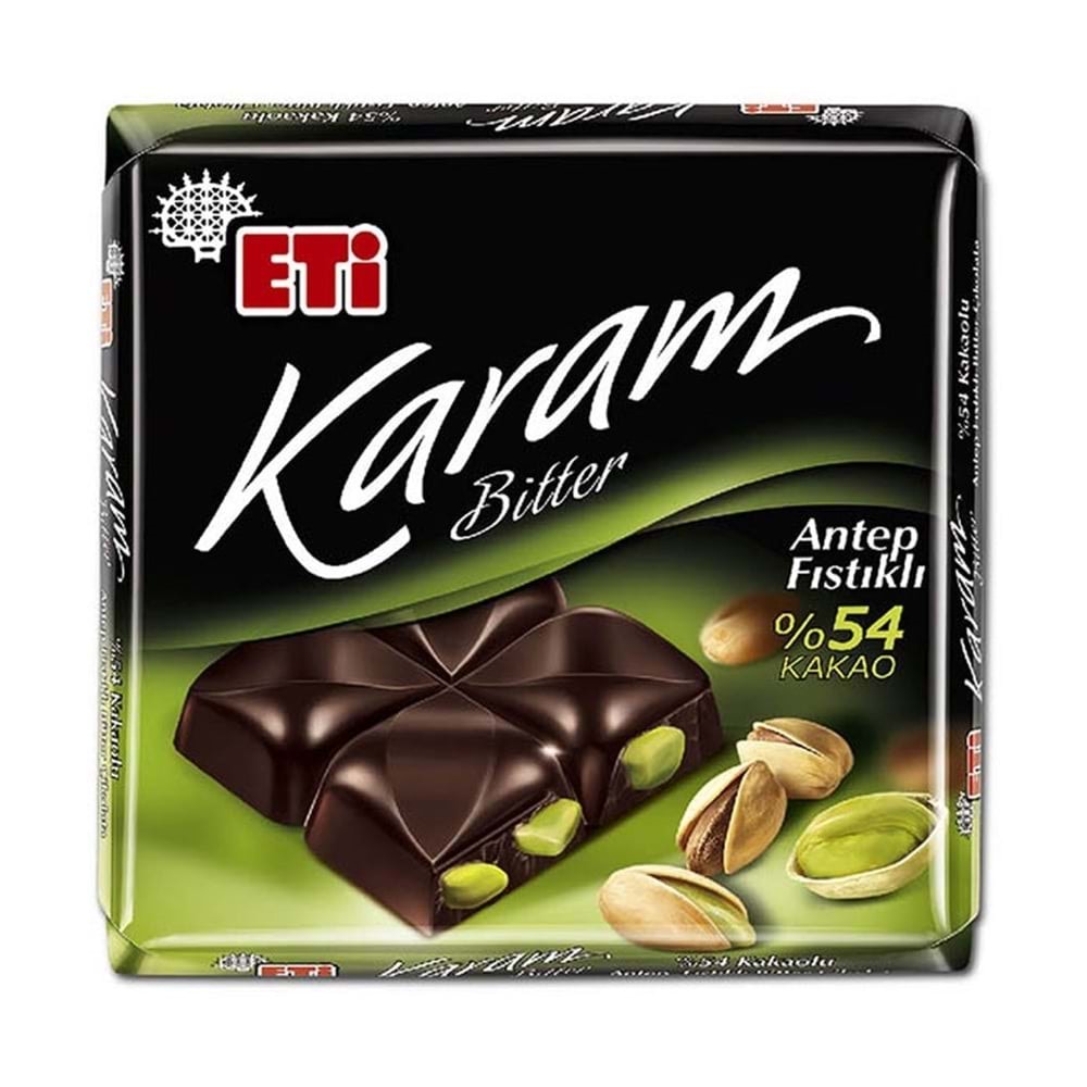Eti Karam %54 Antep Fıstıklı Kare Bitter Çikolata 60 Gr