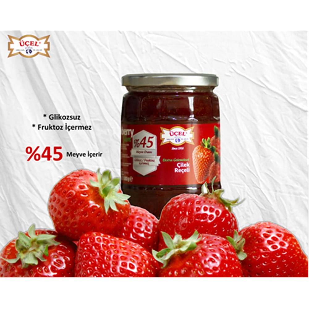 Üçel Çilek Reçeli Glikozsuz 680 Gr Cam
