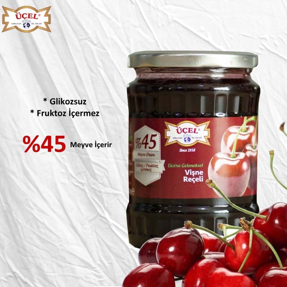 Üçel Vişne Reçeli Glikozsuz 680 Gr Cam