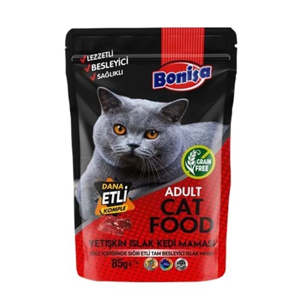 Bonisa Dana Etli Islak Yetişkin Kedi Yemi 85 Gr