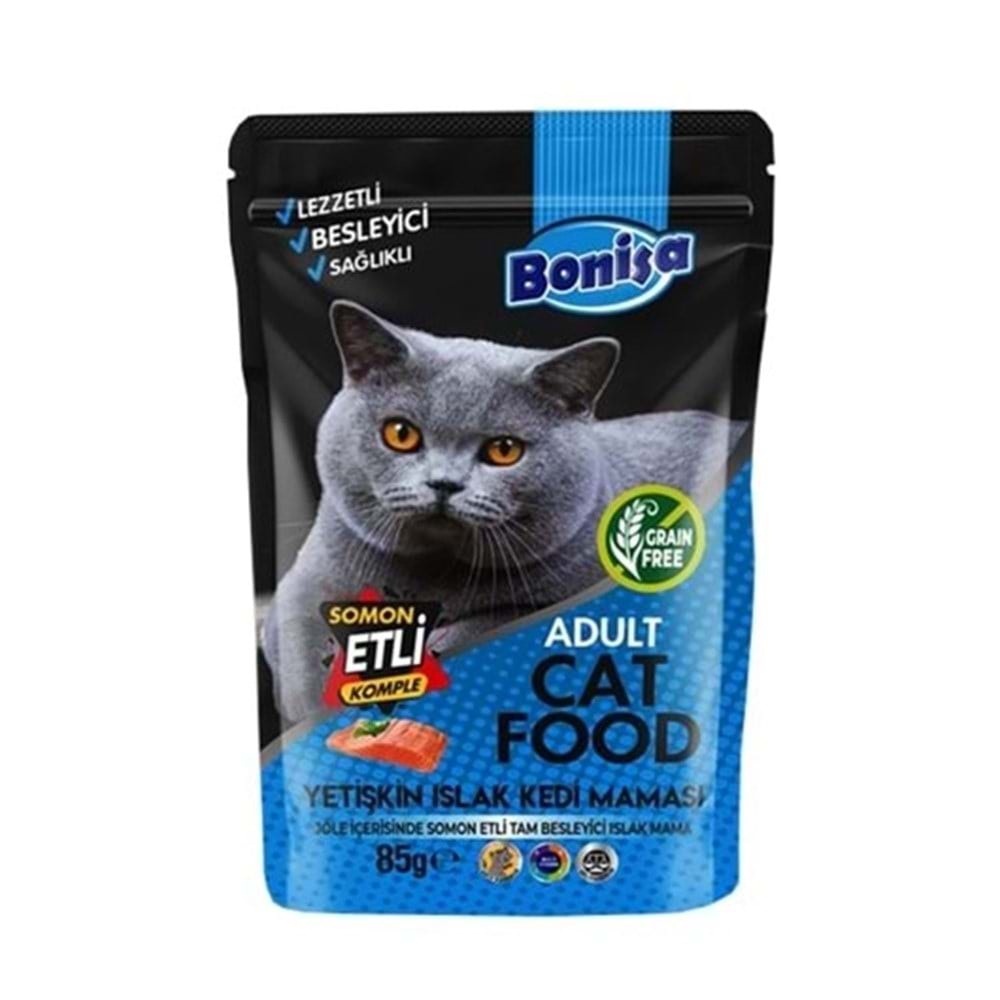 Bonisa Somon Etli Islak Yetişkin Kedi Yemi 85 Gr