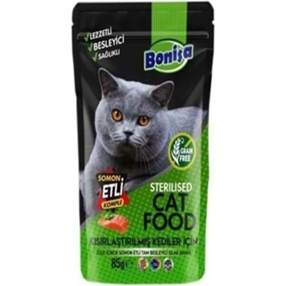 Bonisa Somon Etli Besleyici Islak Kedi Yemi 85 Gr