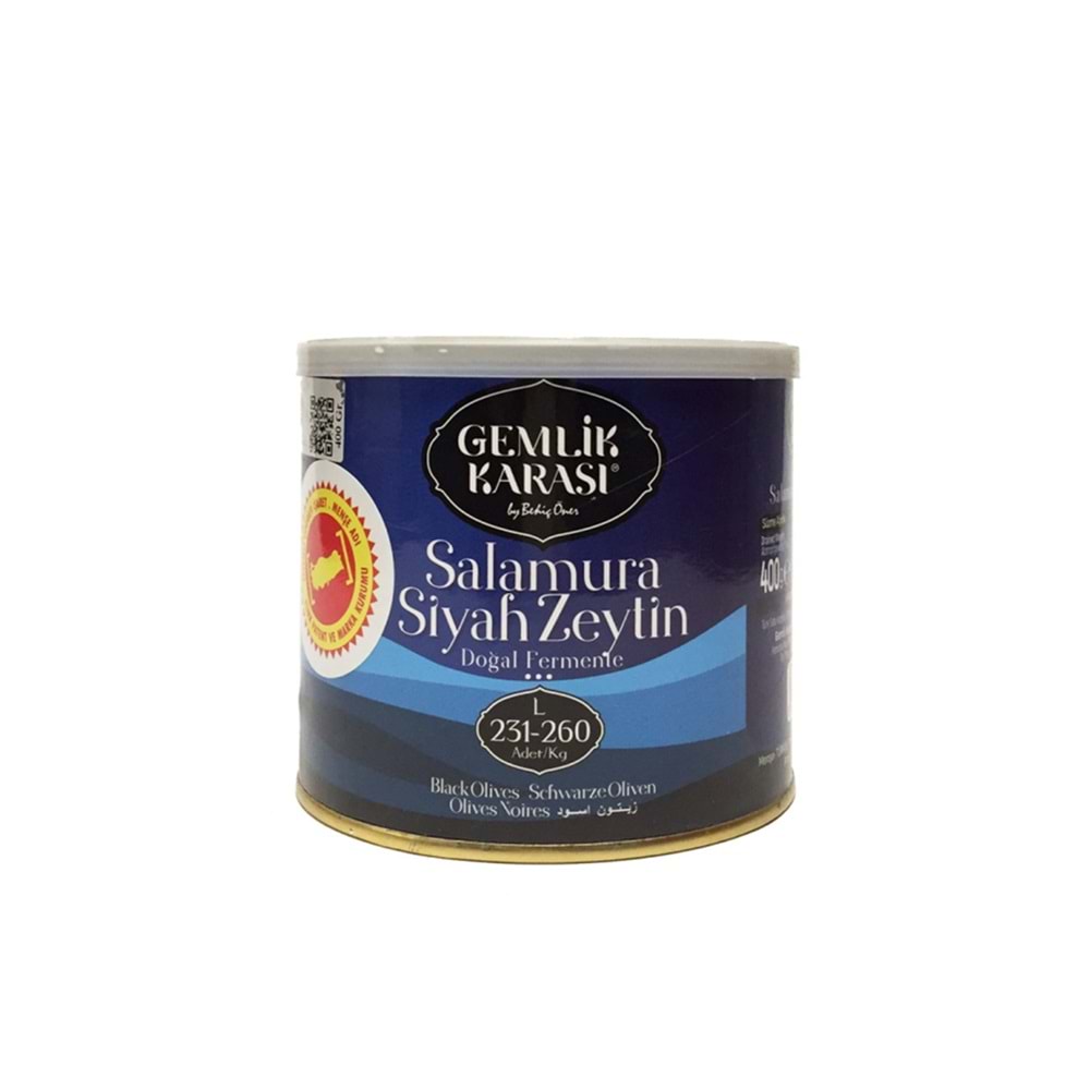Gemlik Karası Siyah Salamura Zeytin 400 Gr L 231-260