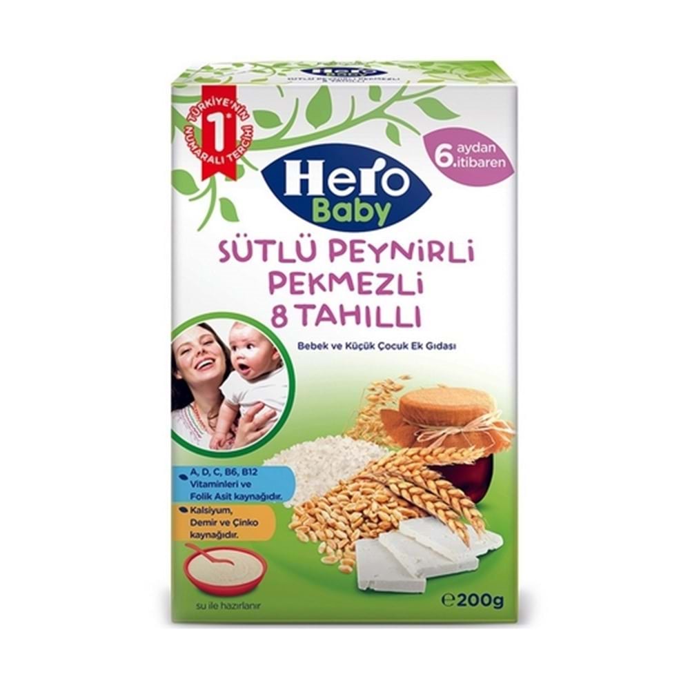 Hero Baby Sütlü Peynirli Pekmezli 8 Tahıllı Mama 200 Gr