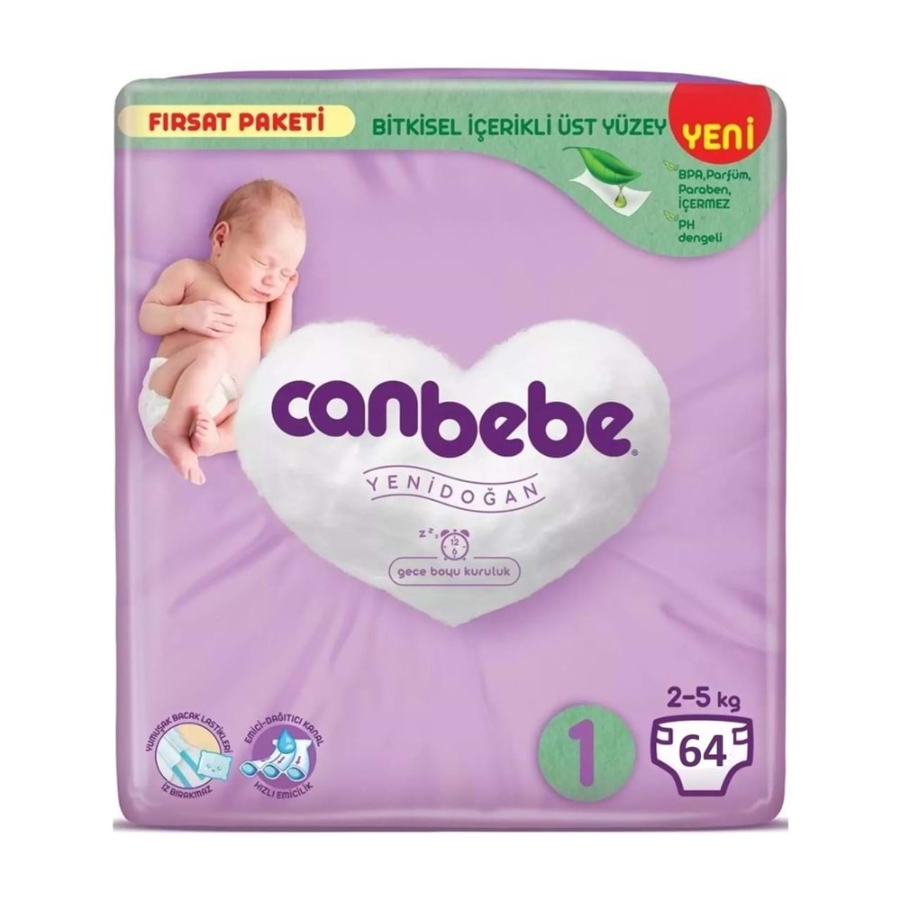 Canbebe Fırsat Paketi Bebek Bezi 2-5 Kg No:1 Mini 64 Lü