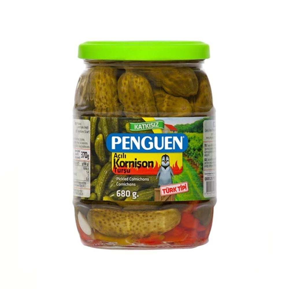 Penguen Acılı Kornişon Turşu 670 Gr Cam