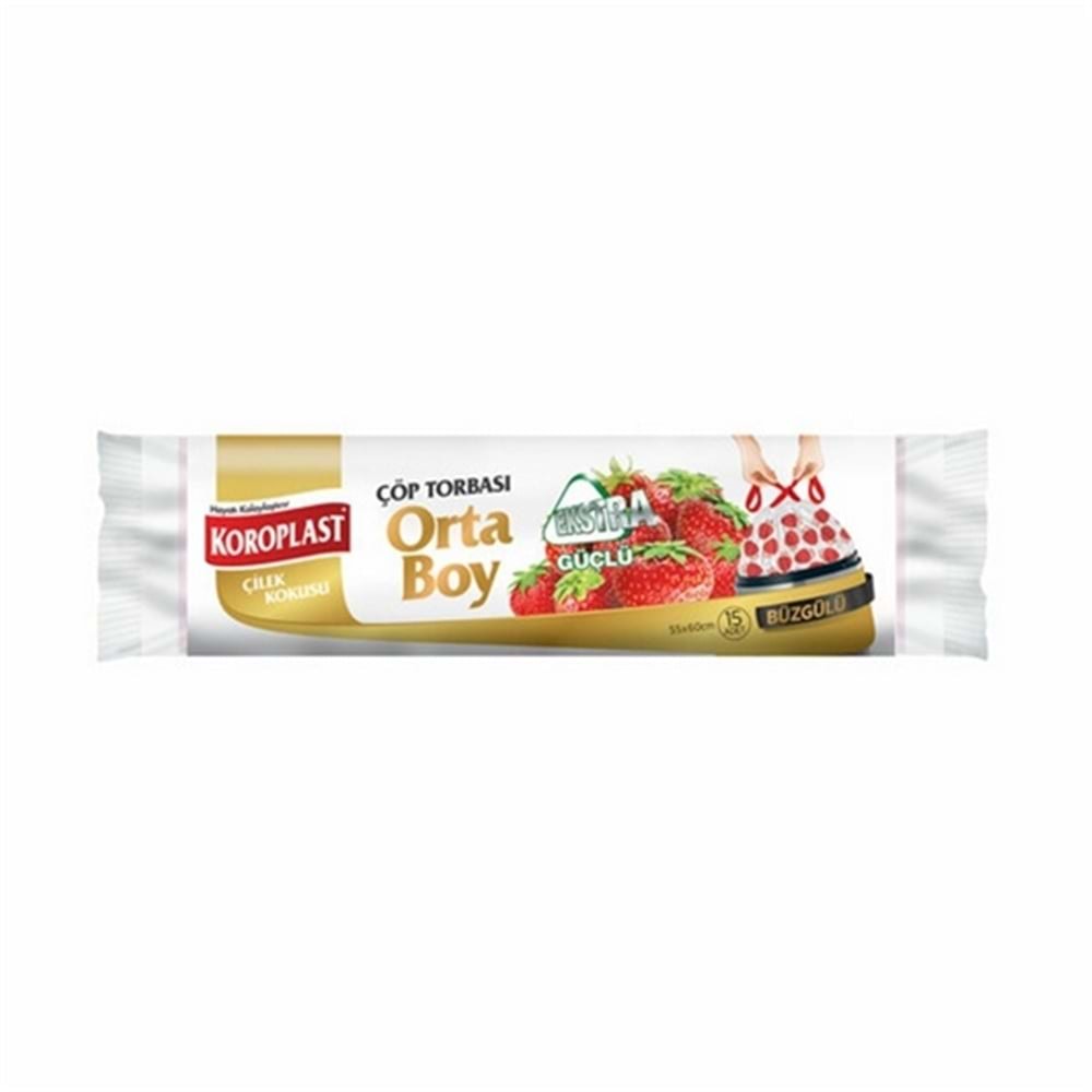 Koroplast Çöp Torbası Orta Boy Çilek Kokusu 55X60 15 Li