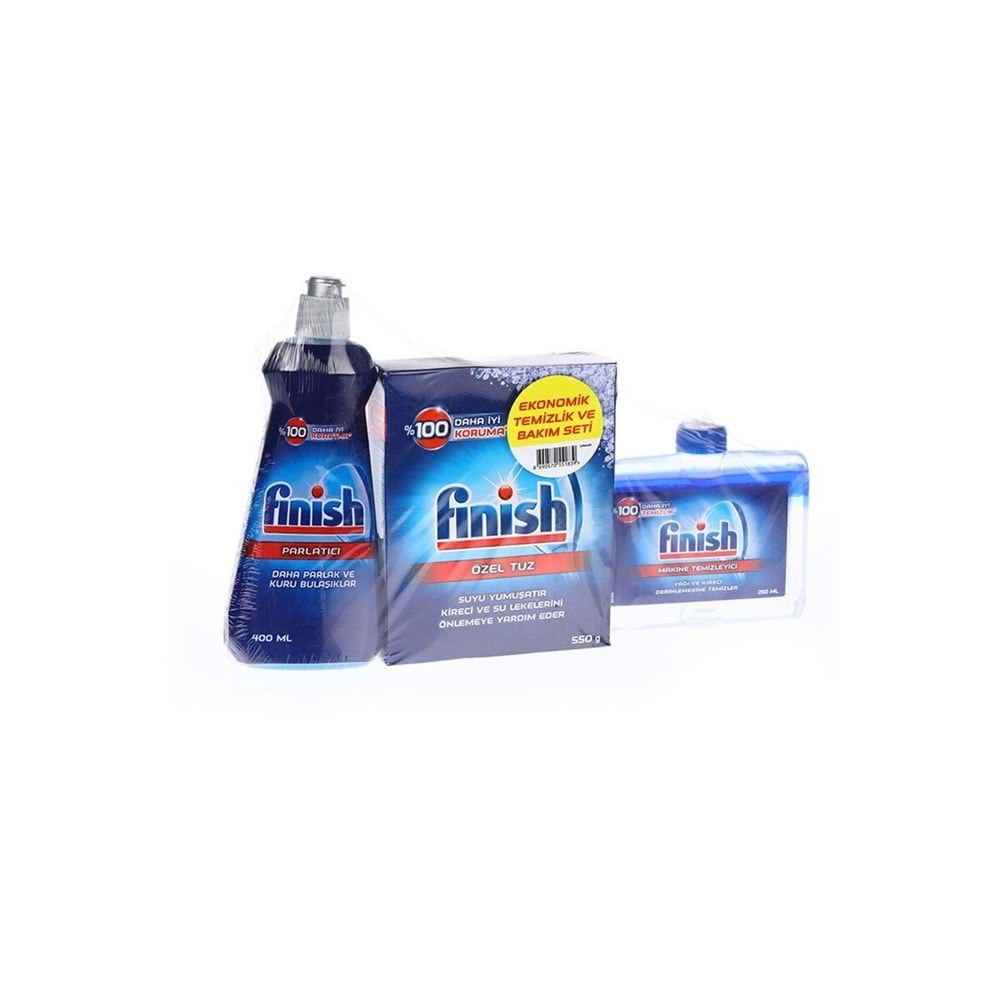 Finish Temizlik Ve Bakım Seti (Parlatıcı 400 Ml + Makine Temizleyici Sıvı 250 Ml + Tuz 500 Gr)