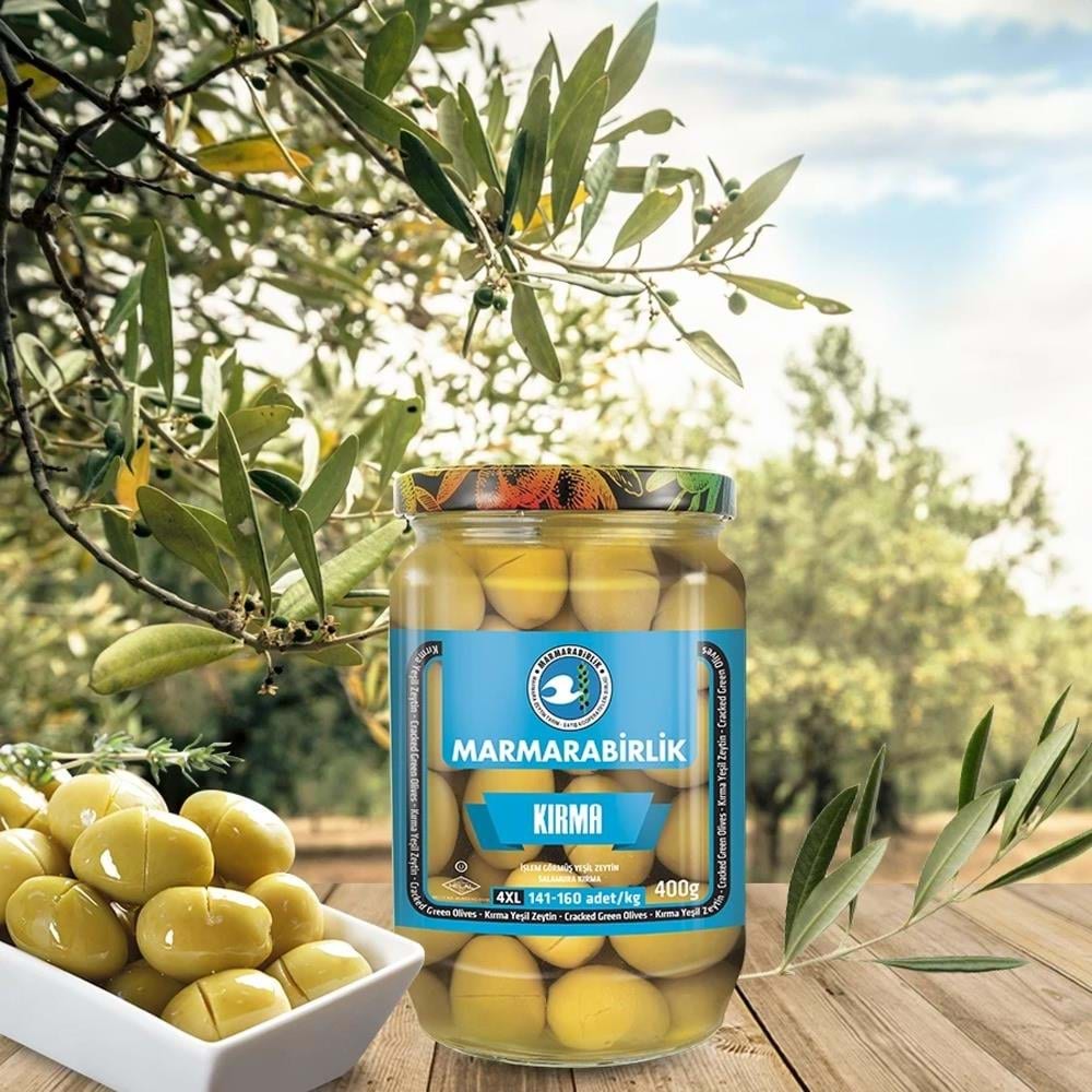 Marmara Birlik Kırma Yeşil Zeytin 400 Gr Cam 3Xl