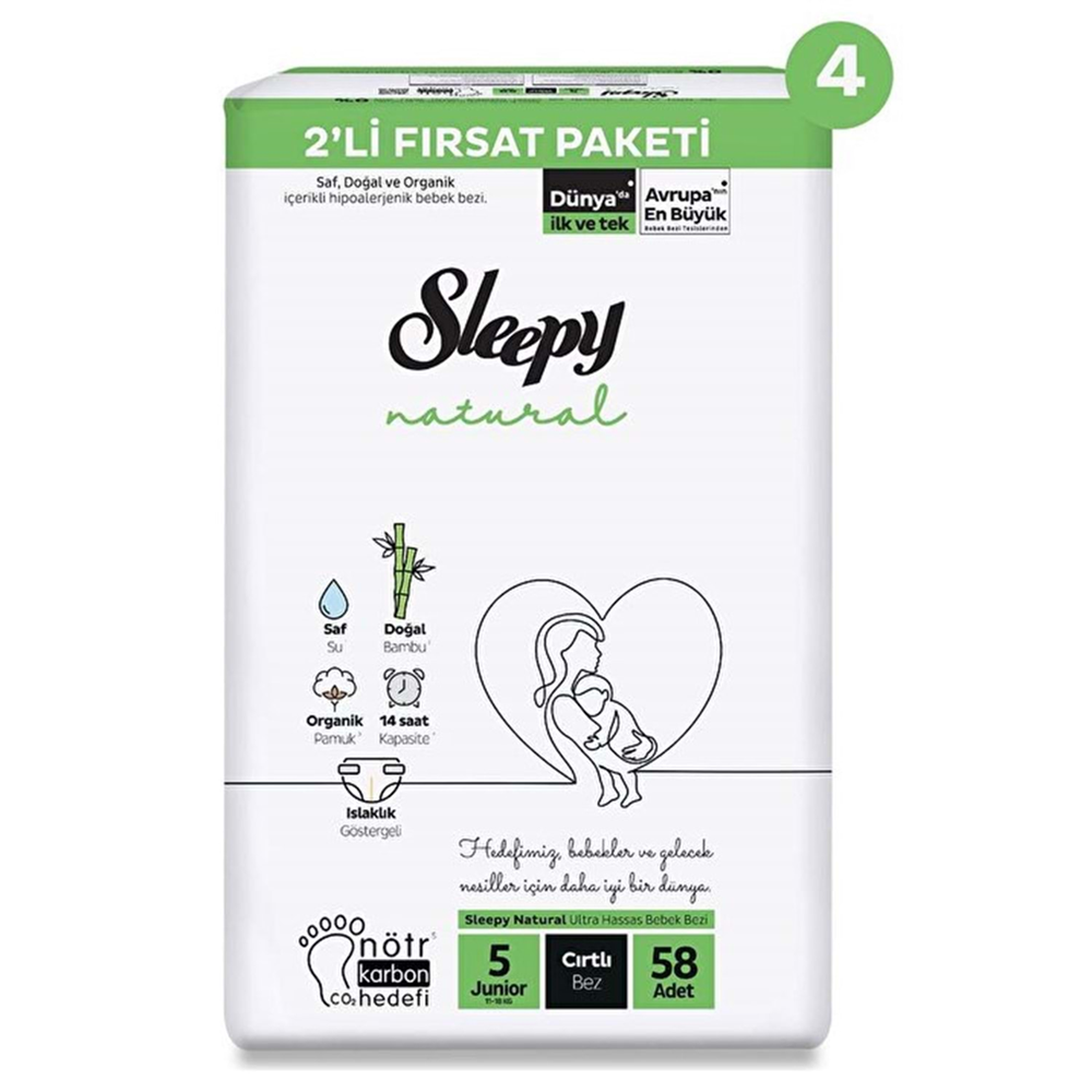 Sleepy Naturel 2Li Fırsat Paket No:5 Junior 58 Li Çocuk Bezi