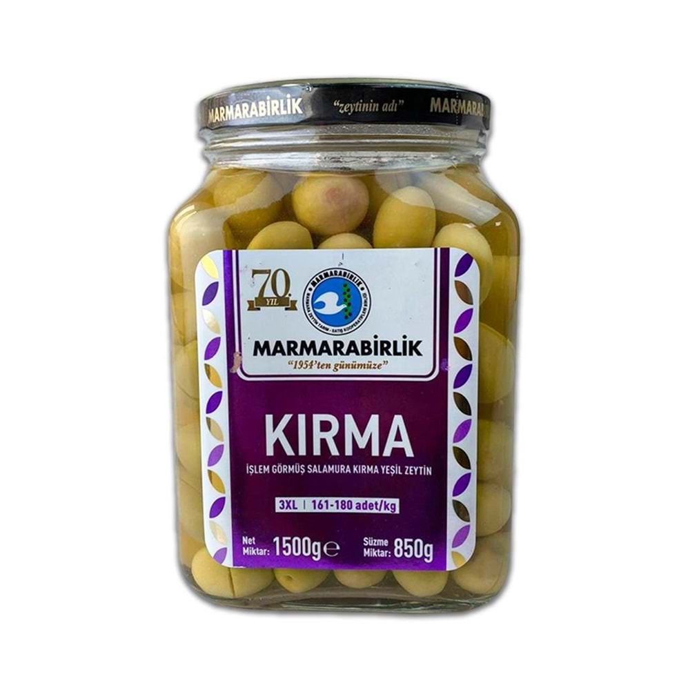 Marmara Birlik Kırma Yeşil Zeytin 850 Gr Cam 3Xl