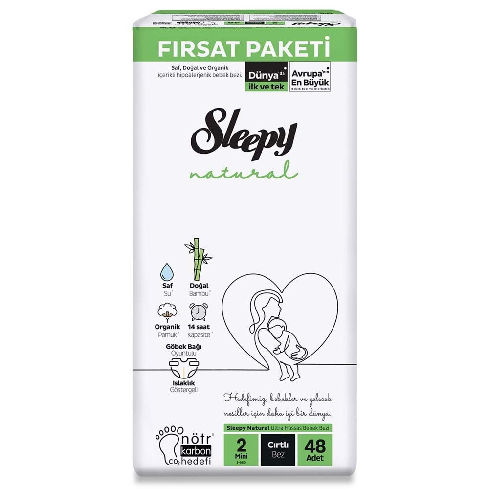 Sleepy Natural Fırsat Paket Bebek Bezi Mini No:2 3-6 Kg 48 Li