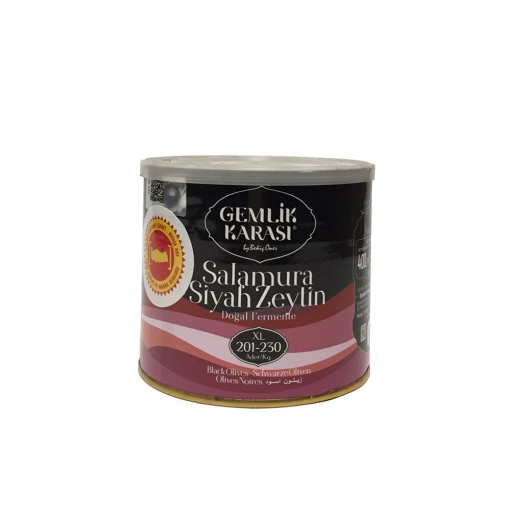 Gemlik Karası Xl Siyah Salamura Zeytin 400 Gr Teneke