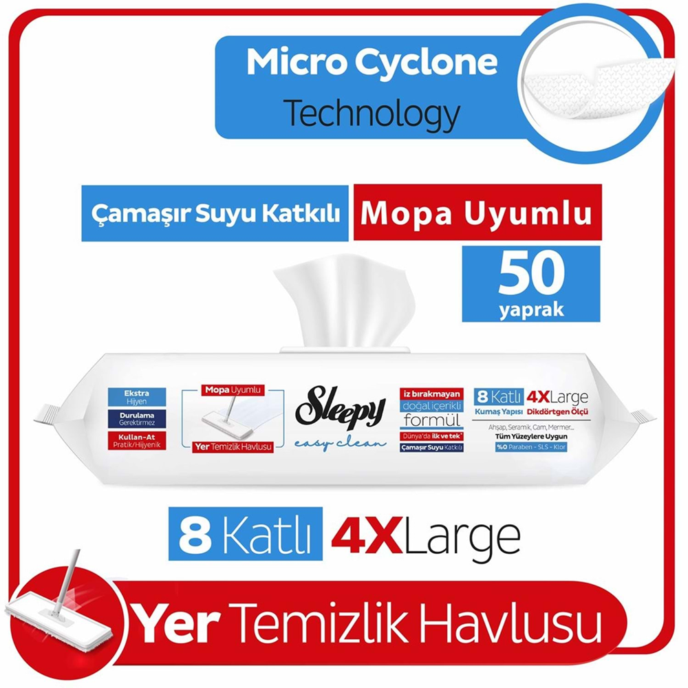 Sleepy Yüzey Temizlik Havlusu 4Xl Mopa Uyumlu Çamaşır Sulu