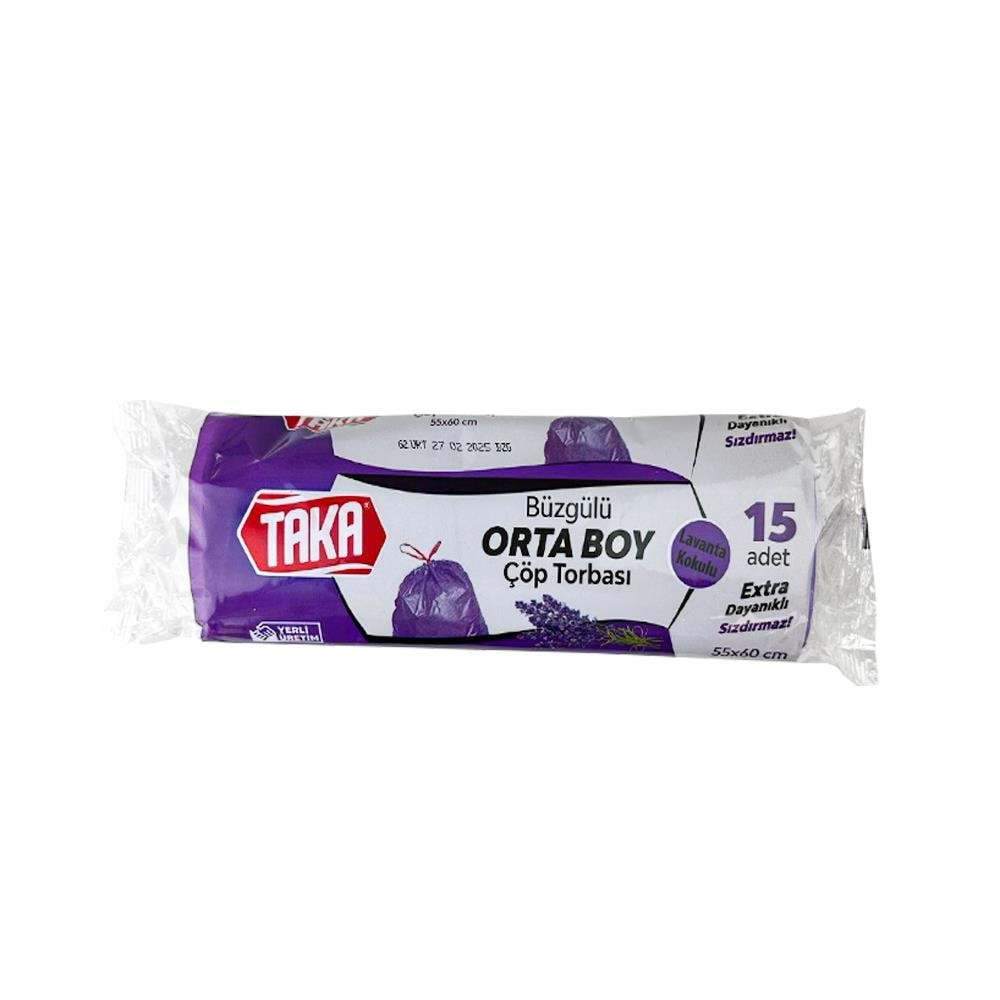 Taka Büzgülü Çöp Torbası Orta Boy Lavantalı 55X60 15 Li
