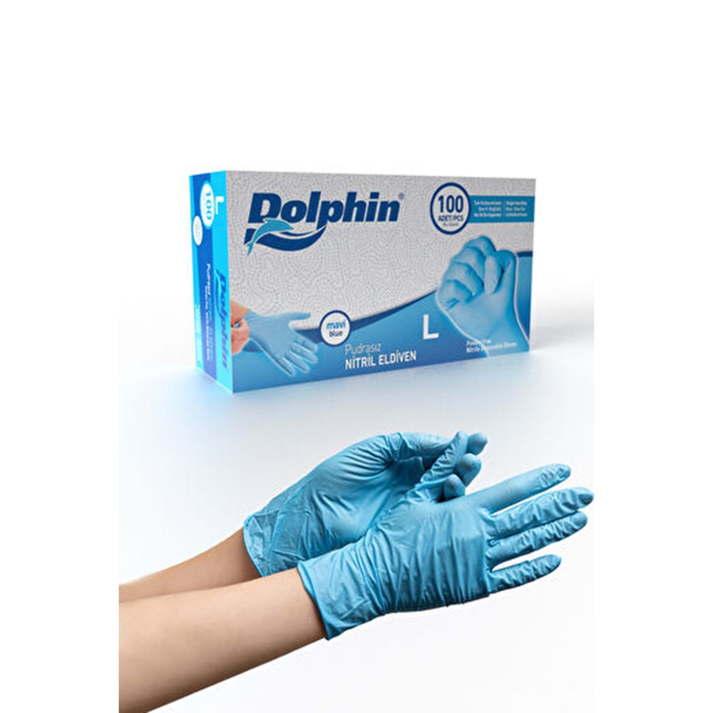 Dolphin Nitril Eldiven Mavi Pudrasız Large