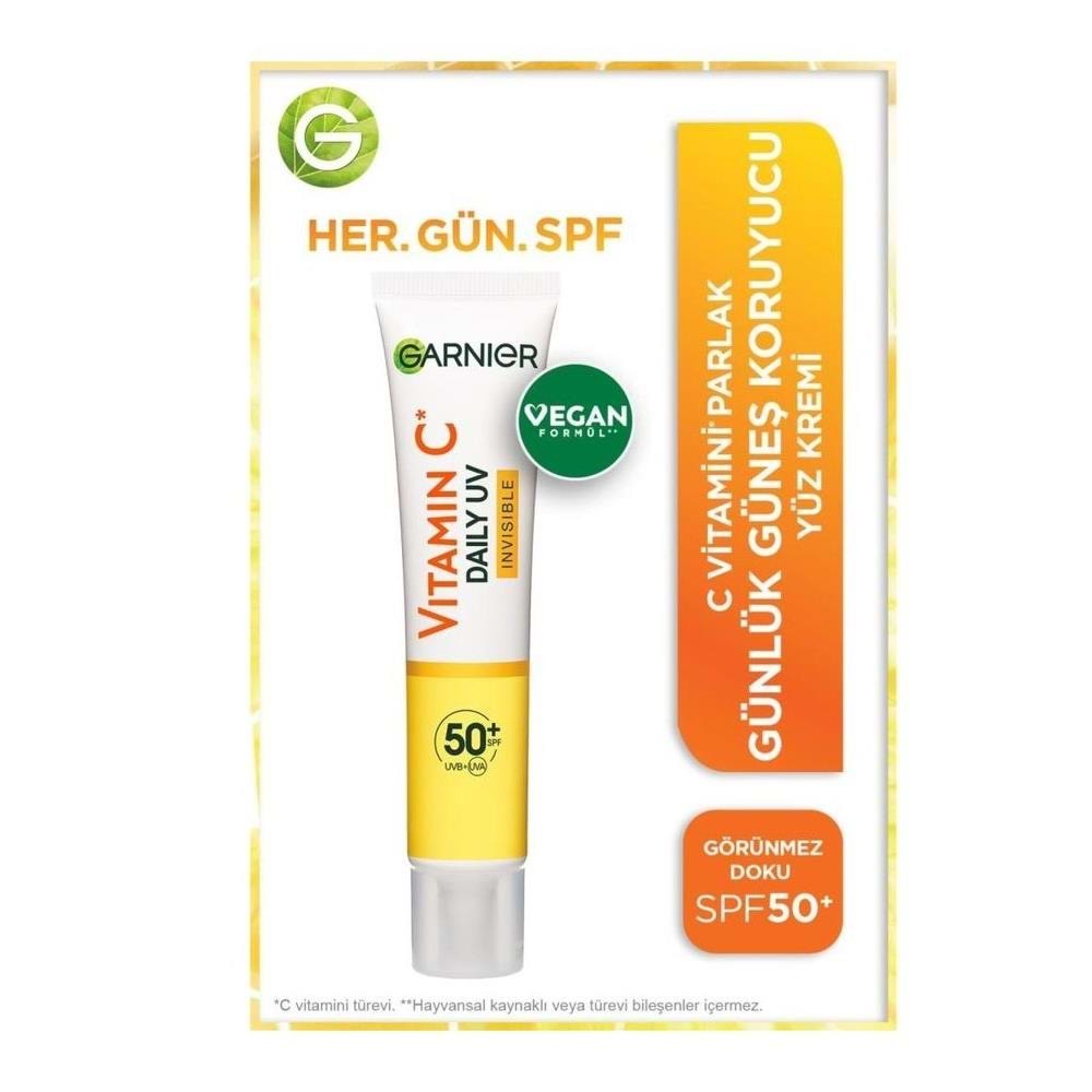 Garnier C Vitamini Parlak Günlük Güneş Koruyucu Fluid Yüz Kremi Görünmez Doku Spf50 + 40 Ml