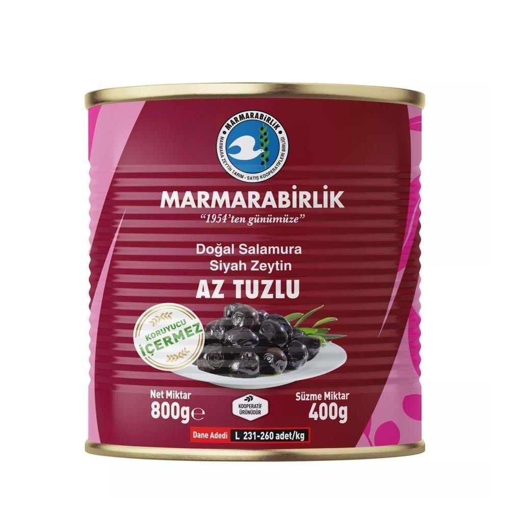 Marmara Birlik Doğal Siyah Zeytin Salamura Az Tuzlu 400 Gr