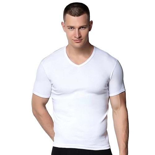 V Yaka Spor Kollu Fanila - Gümüş - 4051 - Beyaz -Xl