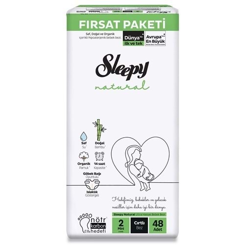 Sleepy Natural Fırsat Paket Bebek Bezi Mini No:2 3-6 Kg 48 Li