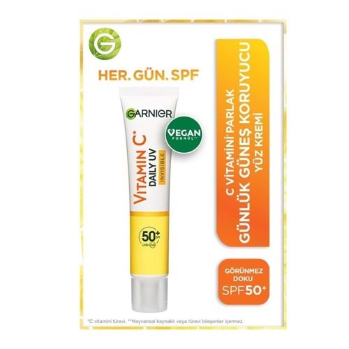 Garnier C Vitamini Parlak Günlük Güneş Koruyucu Fluid Yüz Kremi Görünmez Doku Spf50 + 40 Ml