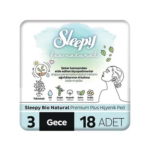 Sleepy Bio Natural Premium Plus Hijyenik Ped Uzun 18 Adet