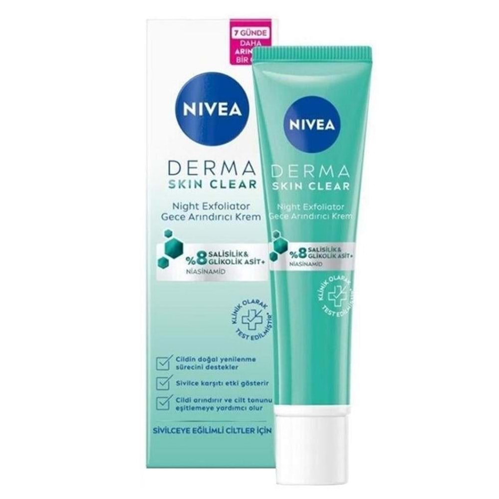 Nivea Derma Skin Clear Night Exfoliator Gece Arındırıcı Krem 40 Ml
