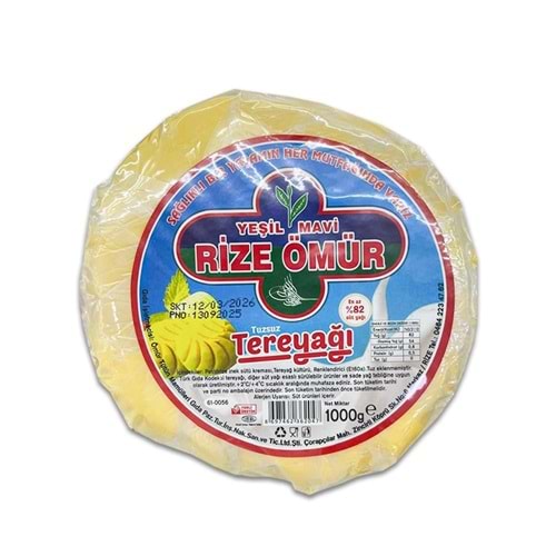 Yeşil Mavi Rize Ömür Tereyağı 1 Kg Topak %82 Yağlı