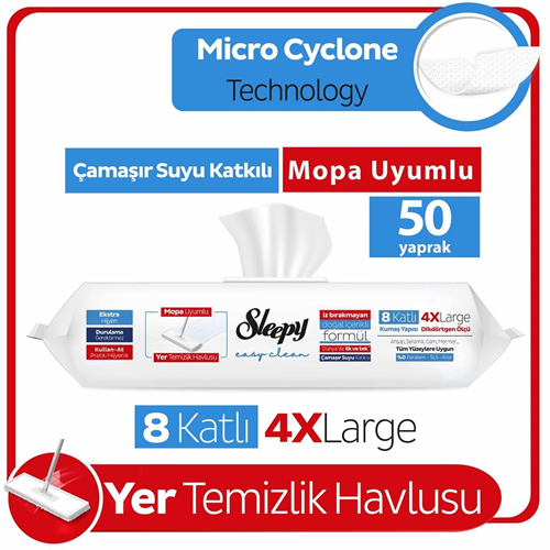 Sleepy Yüzey Temizlik Havlusu 4Xl Mopa Uyumlu Çamaşır Sulu